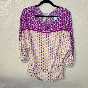 Chic Women's Blouse with Purple and White Design